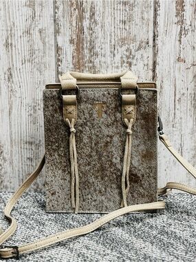 Trouve Brown Haircalf Crossbody with Cream Trim